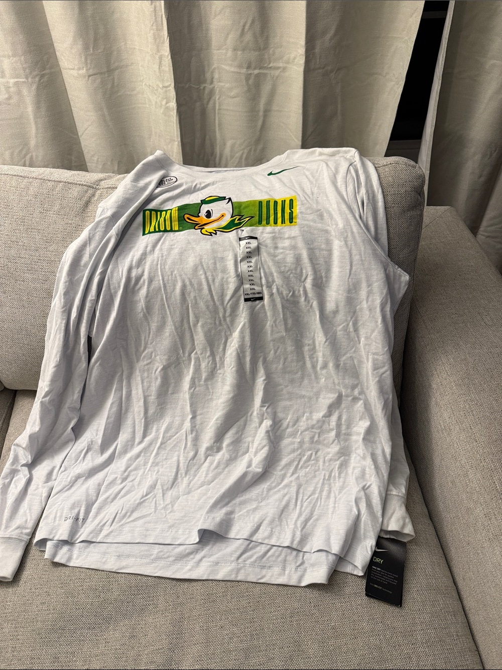 Nike White Long-Sleeve Tee with Oregon Duck Graphic